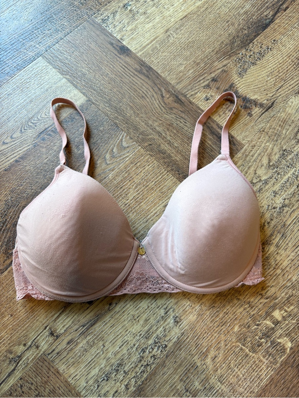 Natori Dusty Rose Molded T-Shirt Bra with Lace Trim 32D